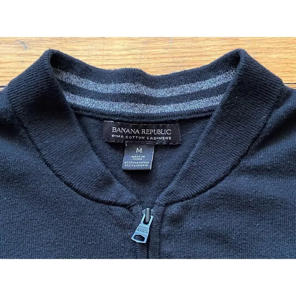 BANANA REPUBLIC Pima Cotton Cashmere 1/4 Zip Black Sweater Mens sz M